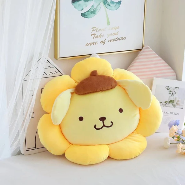 Çizgi Film Çiçek Yaprağı Peluş Yastık - Petal Pompompurin 45cm