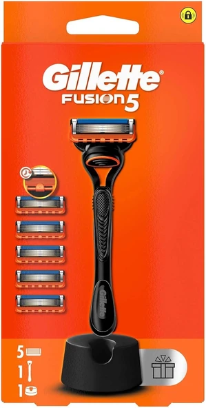 Gillette Fusion Tıraş Makinesi + 4 Adet Yedek Tıraş Bıçağı + Premium Stand Hediyeli Paket - Diş Beyazlatıcı Köpük Hediye