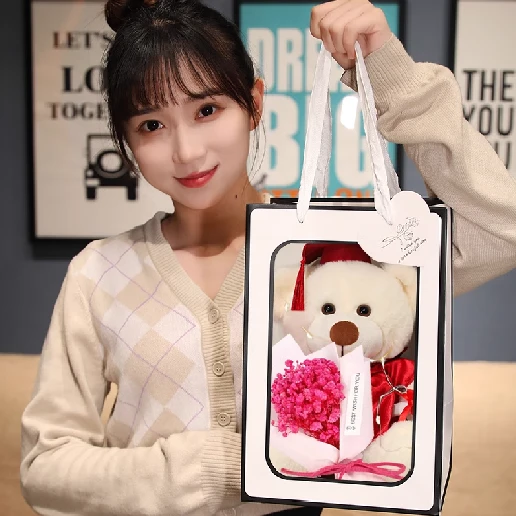 Çilek Aşkı Peluş Ayıcık 30cm - Bez Çanta