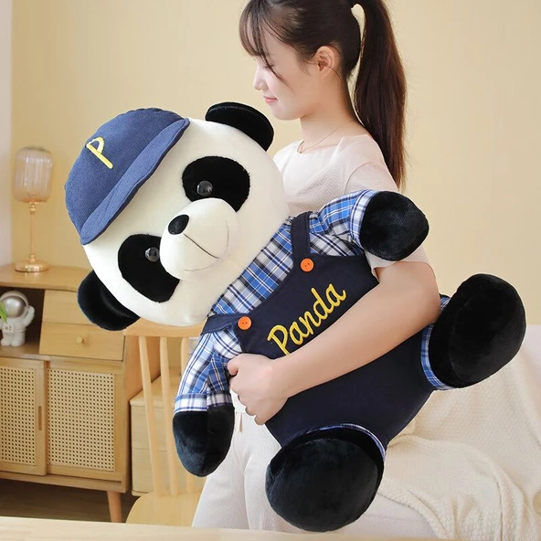 Askılı Panda Peluş Oyuncak - Kırmızı Ekose - 50cm - 9