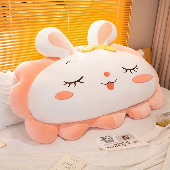 Çiçek Tavşan Peluş Yastık - Şaşı Gözlü - 100cm