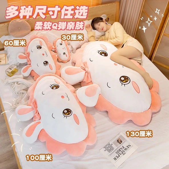 Çiçek Tavşan Peluş Yastık - Şaşı Gözlü - 130cm - 4