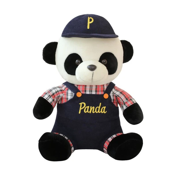 Askılı Panda Peluş Oyuncak - Kırmızı Ekose - 50cm - 12