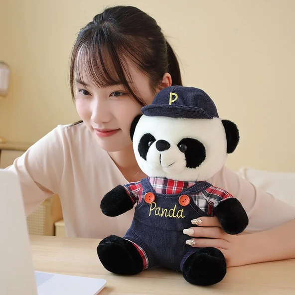 Askılı Panda Peluş Oyuncak - Kırmızı Ekose - 50cm - 11