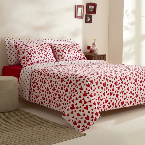 Karaca Home Amour Bliss %100 Pamuk Çift Kişilik Nevresim Takımı Kırmızı - 2