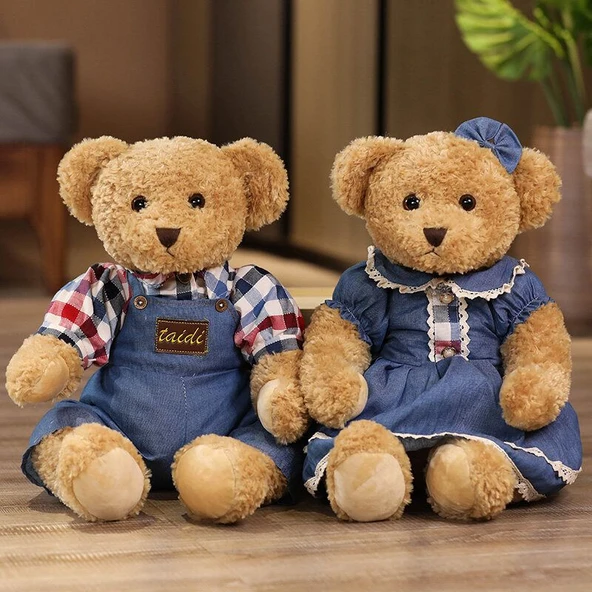 Düğün Ayıcık Peluş Oyuncak - Mavi Kot 45cm - 7