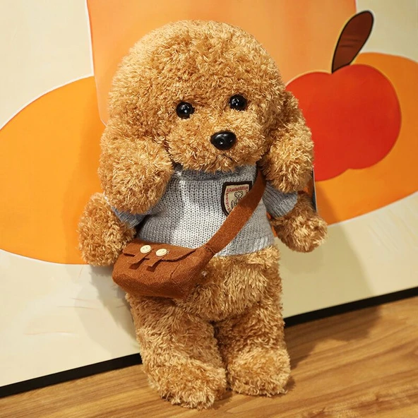 Ayakta Duran Simülasyon Peluş Oyuncak Köpek - Beyaz Çift Kalp Kazak - 28cm