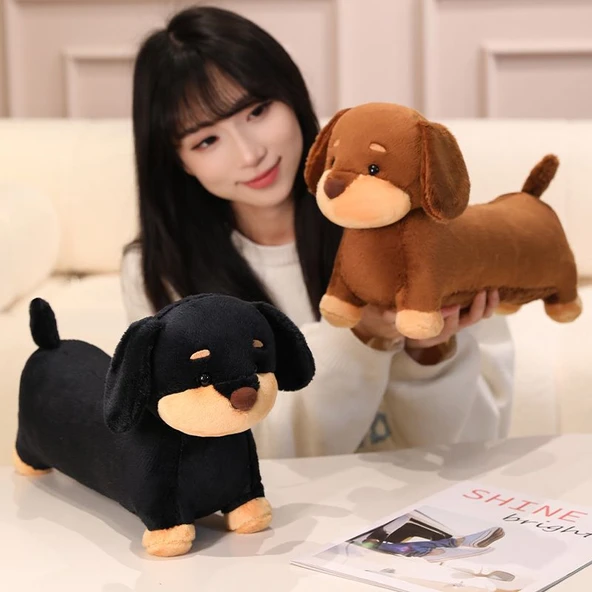 Daksund Peluş Oyuncak - Vizon Tarzı Siyah - 28cm - 12