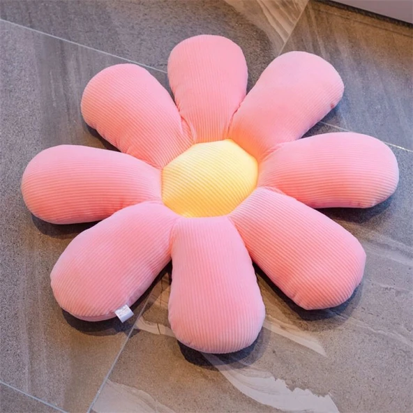 Çiçek Peluş Yastık - Bej Yeşil Göbekli - 80cm - 10