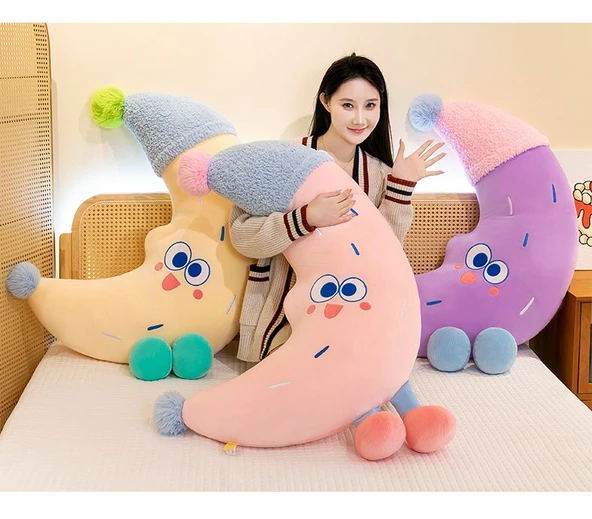 Büyük Ay Peluş Yastık - Pembe - 110cm - 2