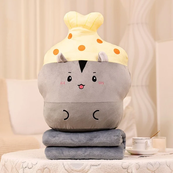 Ananas Dönüşümlü 3'ü 1 Arada Peluş Yastık Battaniye - Ananas Hamster 40cm (100*170cm)