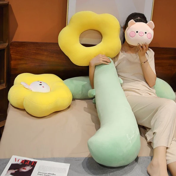 Domuz Çiçek Peluş Yastık - 80cm - 10