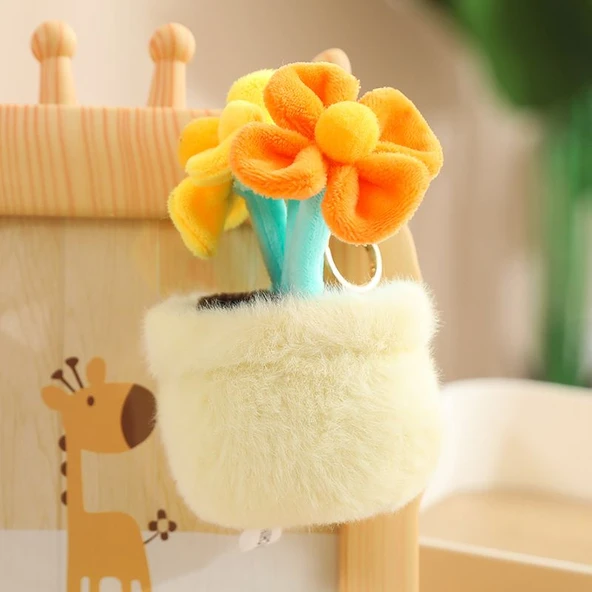 Peluş Buket Çiçek Anahtarlık - Kırmızı Sarı - 12cm - 11