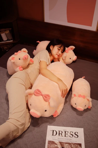 Pembe Yatan Domuz Peluş Oyuncak - 50cm