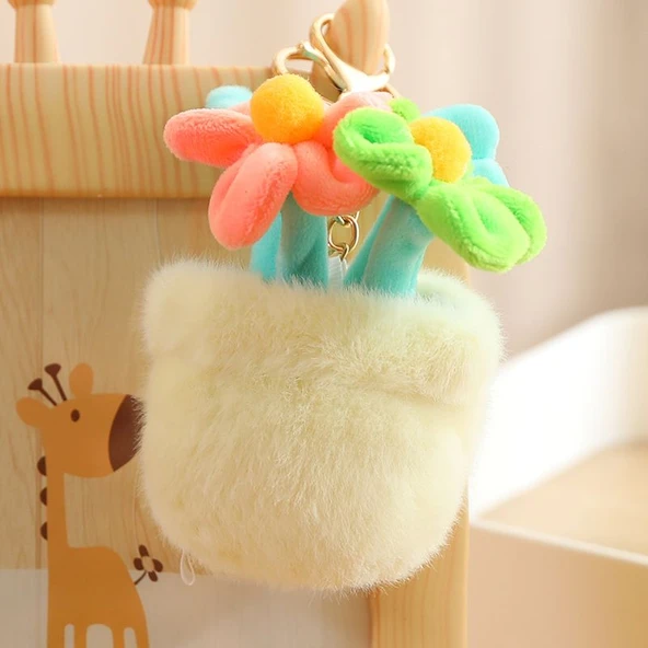 Peluş Buket Çiçek Anahtarlık - Kırmızı Sarı - 12cm - 8