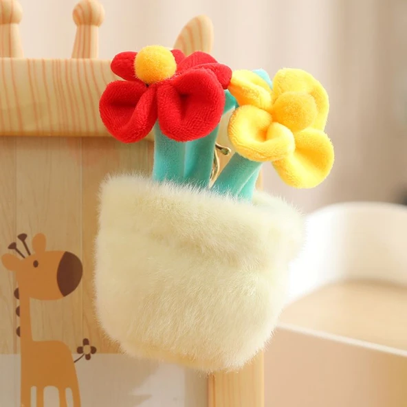 Peluş Buket Çiçek Anahtarlık - Kırmızı Sarı - 12cm - 10