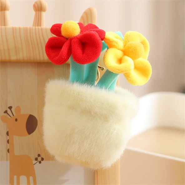 Peluş Buket Çiçek Anahtarlık - Kırmızı Sarı - 12cm