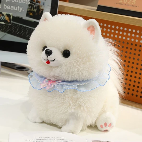 Sevimli Pomeranian Peluş Oyuncak - Bej Beyaz - 25cm