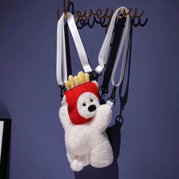 Peluş Oyuncak Omuz Çantası - Patates Kızartması Desenli - 30cm