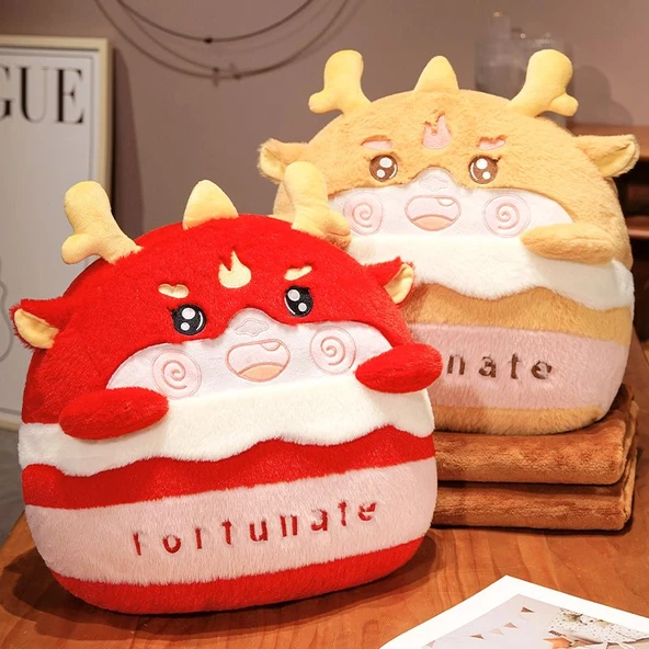 Tavşan Kürklü Çizgi Film Ejderha 3'ü 1 Arada Yastık Battaniye - Yeşil, Küçük Yastık Battaniye 100*150cm - Resim 12