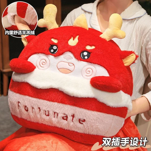 Tavşan Kürklü Çizgi Film Ejderha 3'ü 1 Arada Yastık Battaniye - Yeşil, Küçük Yastık Battaniye 100*150cm - Resim 6