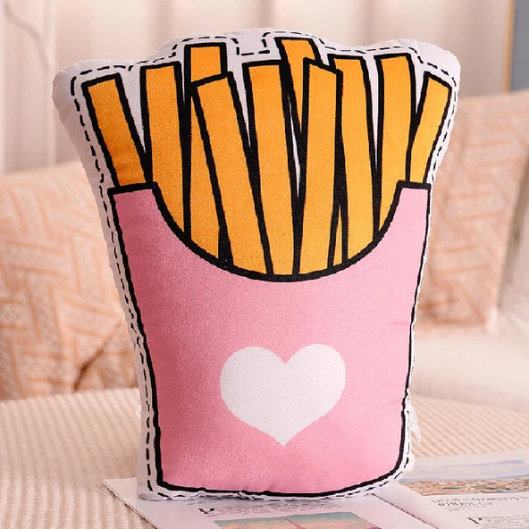 Kız Çocuk İçecek Peluş Yastık - Pembe Patates Kızartması - 42x40cm