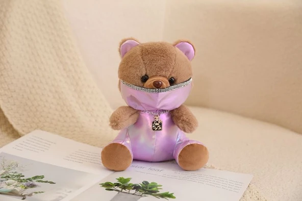 Peluş Maskeli Ayı Oyuncak - Kahverengi - 25cm