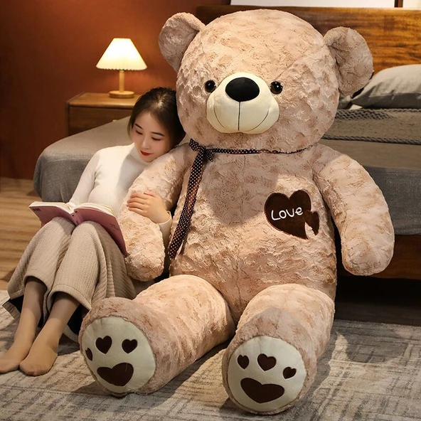 Çift Kalpli Gül Kadife Ayıcık - Kahve Ayı 110cm - 9
