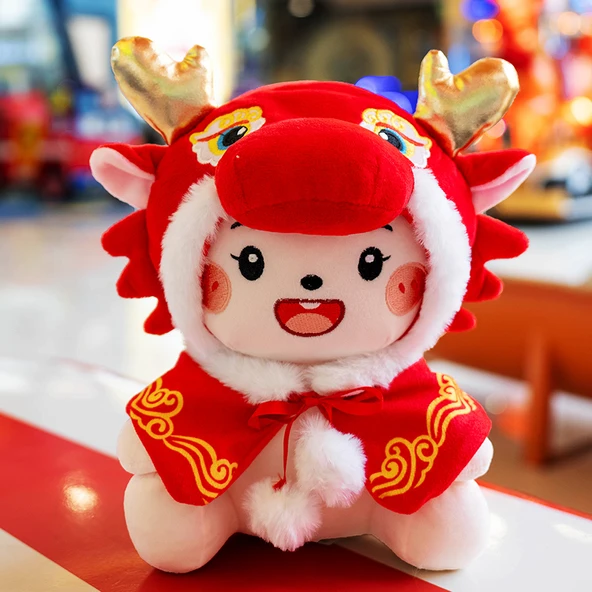 Gözleri Yuvarlak Peluş Bebek Ejderha - 23cm