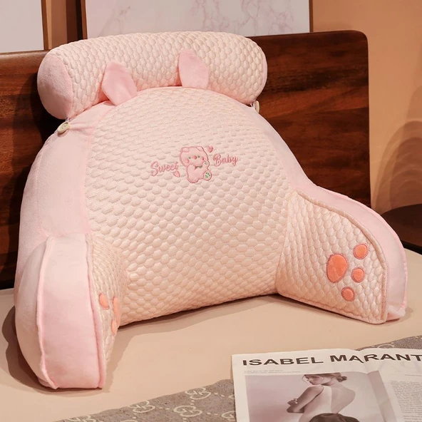 Çizgi Film Buz Fasulye Peluş Bel Destek Yastığı - Pembe Domuz 70x50cm