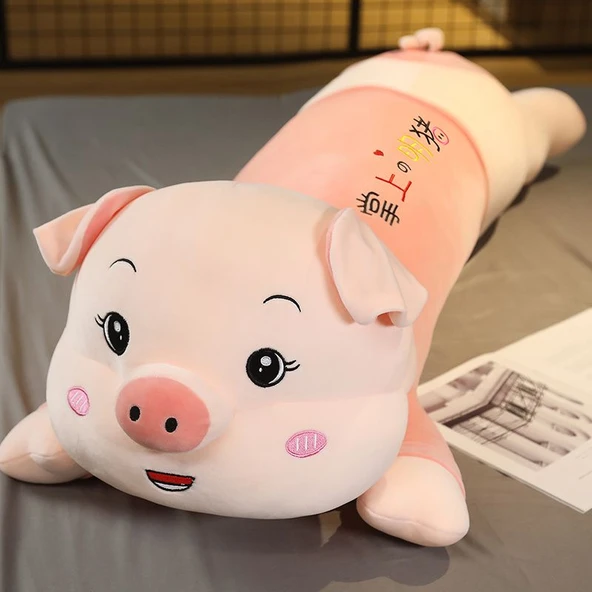 Yatan Domuz Peluş Oyuncak - Elinde Domuz - 80cm