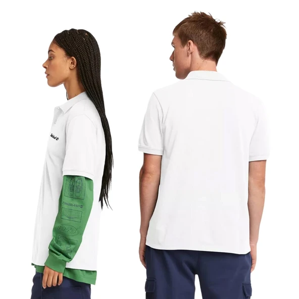 Timberland Small Linear Logo Print Polo Beyaz Erkek T-Shirt - 5