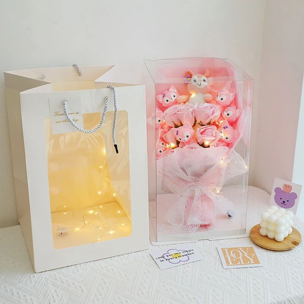 LinaBell Peluş Oyuncak Buketi 40cm - 6 Figür + 5 Çiçek (Bez Çanta) - 7