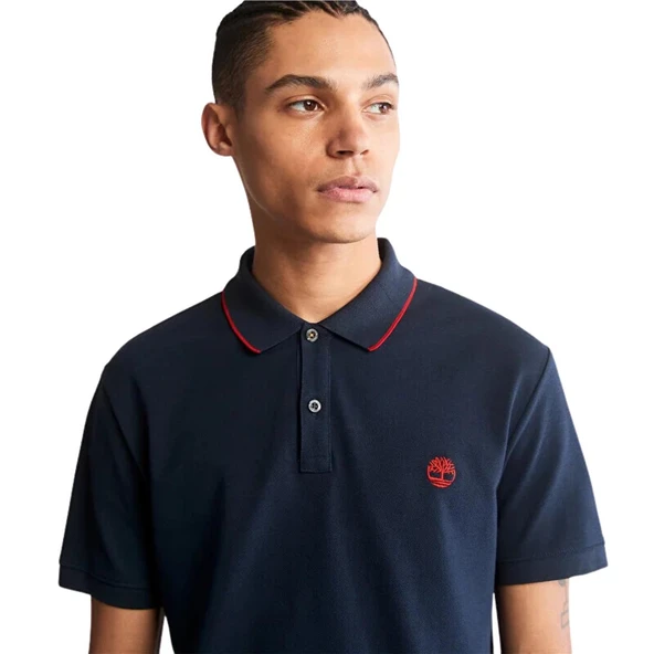 Timberland Printed Neck Short Sleeve Polo Dark Sapphıre Erkek T-Shirt - 4