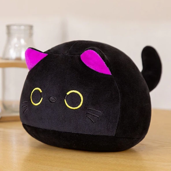 Siyah Kedi Peluş Oyuncak - Mor Kulaklı - 40cm