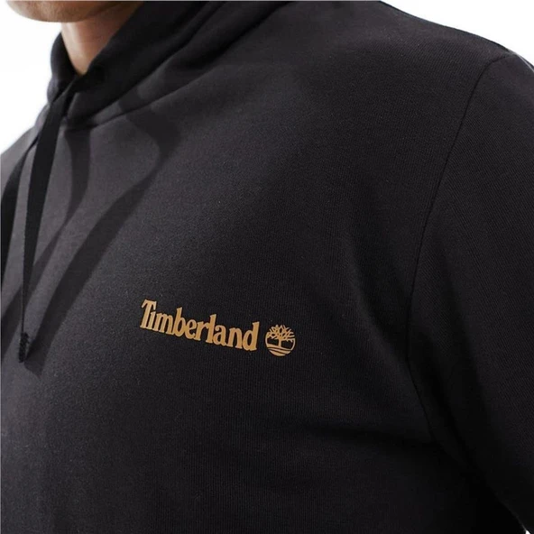 Timberland Small Linear Logo Print Hoodie Siyah Erkek Sweatshirt - Resim 4