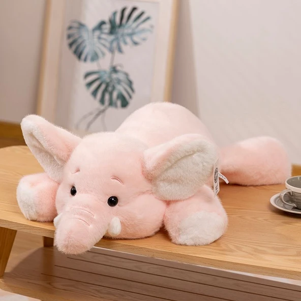 Yatan Pembe Fil Peluş Oyuncak - 52cm