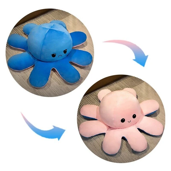 Çift Taraflı Ahtapot Peluş Oyuncak - Açık Pembe - Koyu Mavi - 90cm