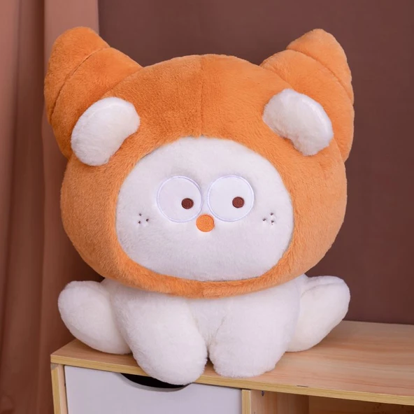 Kruvasan Kapşonlu Büyük Gözlü Peluş Ayıcık - 23cm