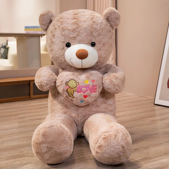 Gül Kalpli Peluş Ayıcık - Açık Kahverengi - 180cm