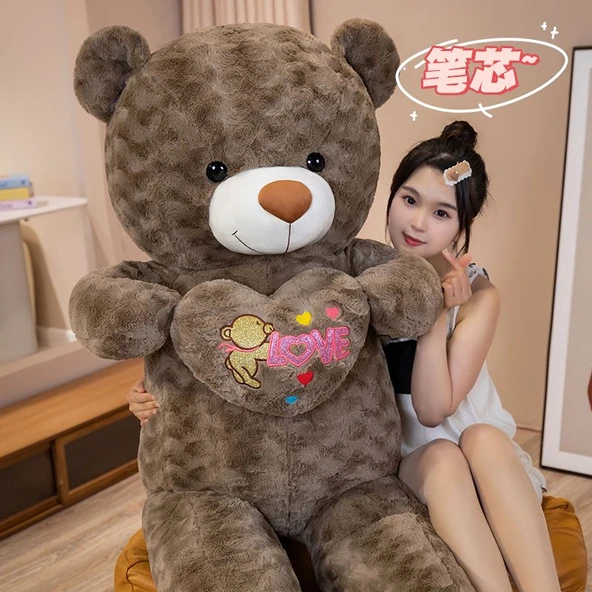 Gül Kalpli Peluş Ayıcık - Kahve Rengi - 120cm - 3