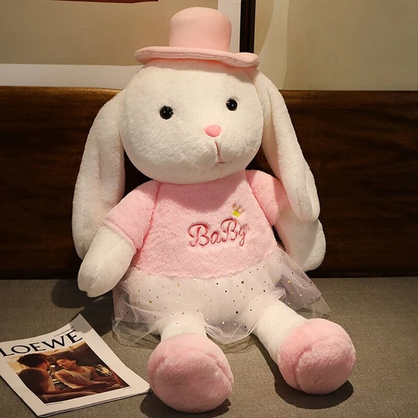Sevimli Prenses Tavşan Peluş Oyuncak - Pembe 1.2 Metre Fermuarlı