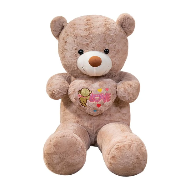 Gül Kalpli Peluş Ayıcık - Kahve Rengi - 120cm - 8