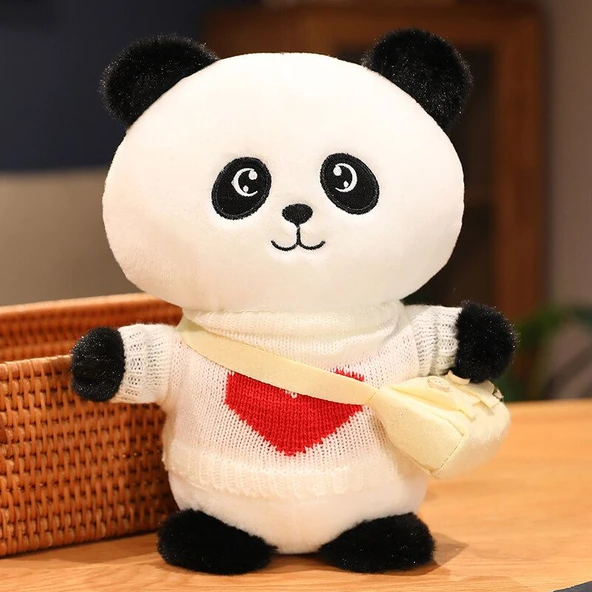250cm Dönüşebilen Panda Peluş Oyuncak - Beyaz Kazak Kalp + Çanta