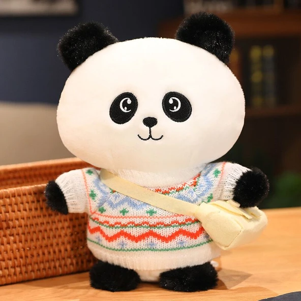250cm Dönüşebilen Panda Peluş Oyuncak - Renkli Çizgili Kazak + Çanta
