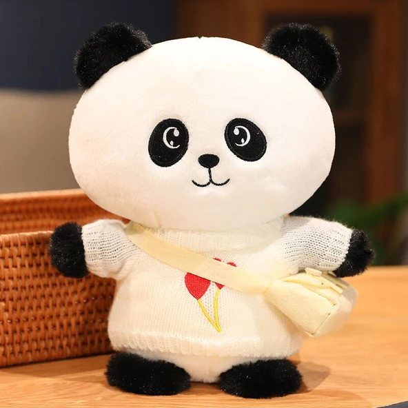 250cm Dönüşebilen Panda Peluş Oyuncak - Beyaz Kazak Kalp Balon + Çanta
