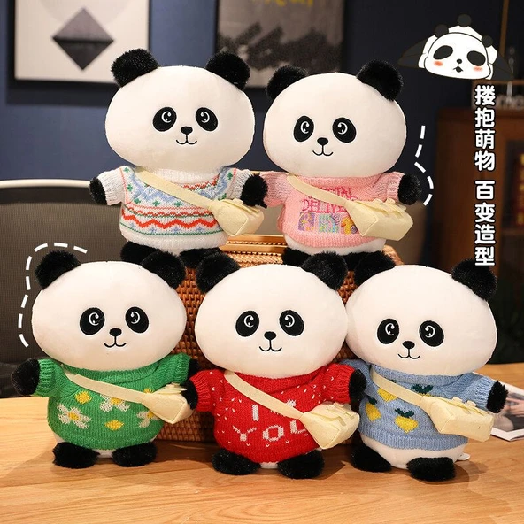 250cm Dönüşebilen Panda Peluş Oyuncak - Beyaz Kazak Pembe Çiçek + Çanta - 7