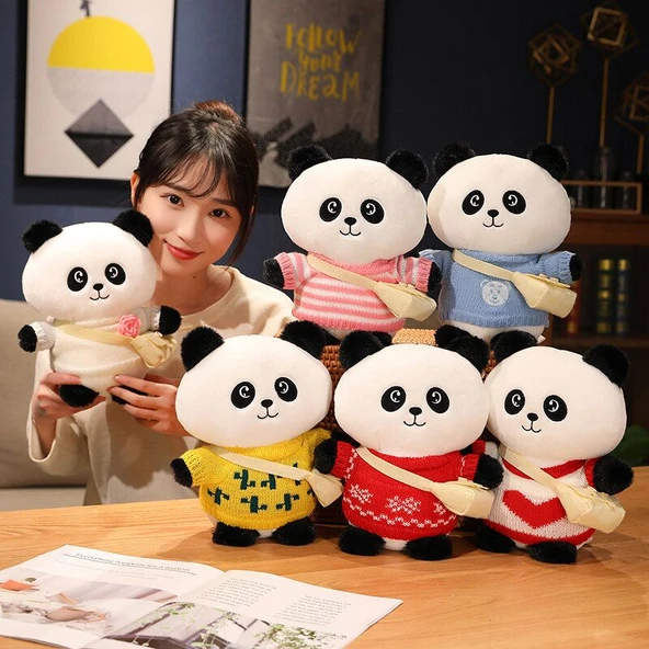 250cm Dönüşebilen Panda Peluş Oyuncak - Beyaz Kazak Pembe Çiçek + Çanta - 12