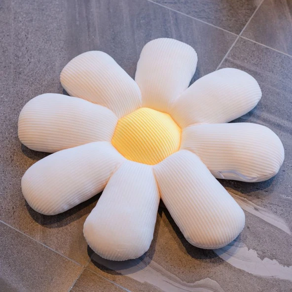 Çiçek Peluş Yastık - Bej Pembe Çekirdekli - 80cm - 6