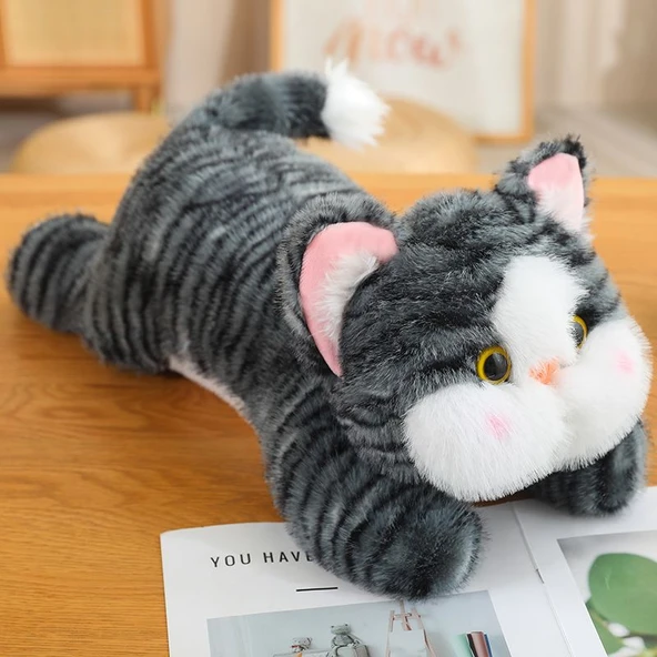 Yatan Bobo Kedi Peluş Oyuncak - Ay Grisi - 60cm